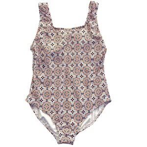 New LAND’S END Colorful Geo Mosaic Tile Print One Piece Women’s Swimsuit Size 16